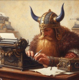 a man wearing a helmet and holding a pen and typing on a typewriter